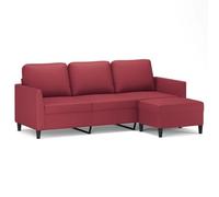 Yisssmeng Canapé 3 Places et Pouf Repose-Pied Similicuir Rouge Bordeaux | Ensemble canapé moderne et pouf modulable pour salon, revêtement élégant similicuir facile à nettoyer.