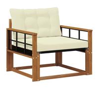 Yisssmeng Canapé central de jardin en bois d'acacia massif, canapé modulaire d'extérieur avec coussin d'assise et de dossier, 79 x 83 x 73 cm, fauteuil lounge pour terrasse et jardin, naturel