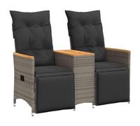 Yisssmeng Canapé de jardin 2 places avec table réglable en rotin | Plateau central intégré et fonction de couchage réglable en continu pour des heures de détente sur le balcon