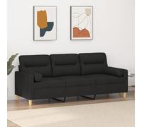 Yisssmeng Canapé de salon 3 places, noir, 198 x 77 cm, moderne, avec coussins décoratifs en tissu résistant et structure en métal, robuste et confortable, pour salon, bureau, couloir et plus encore