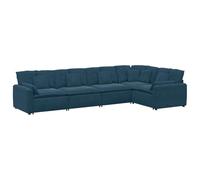 Yisssmeng Canapé Modulable 5 Places en Velours Bleu Grand Sofa Salon | Ensemble d'angle modulable composé de 5 éléments en tissu doux avec coussins inclus pour un salon spacieux et accueillant.