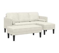 Yisssmeng Canapé Sectionnel Modulable 3 Places avec Pouf Crème | Ensemble convertible 2 pièces en velours pour grand salon, studio ou espace détente moderne avec accoudoir plat.