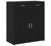 Yisssmeng Commode noire aspect chêne 80 x 42,5 x 93,5 cm avec 2 portes et tiroir, matériau en bois stable, design moderne, peu encombrante pour salon, couloir et chambre à coucher