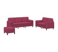 Yisssmeng Ensemble Canapé 2 et 3 Places avec Pouf Velours Rouge Bordeaux | Mobilier élégant pour salon comprenant assises rembourrées et coussins assortis créant un espace détente douillet.