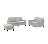 Yisssmeng Ensemble Canapé 2 Places et Pouf Velours Gris Clair 3 Pcs | Garnissage mousse dense et repose-pied modulable pour salon moderne. Cadre contreplaqué et métal résistant avec coussins.