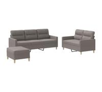 Yisssmeng Ensemble Canapé 3 Pcs 2 et 3 Places avec Pouf et Coussins Taupe | Salon complet taupe comprenant canapés rembourrés en tissu respirant et repose-pied assorti pour un séjour élégant.