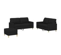 Yisssmeng Ensemble Canapé 3 Pcs avec Pouf et Coussins Noir Tissu | Salon moderne: salon complet 3 pièces avec structure en métal robuste, tissu respirant noir et repose-pied polyvalent.