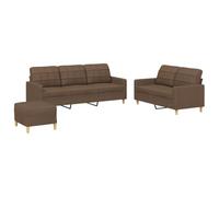 Yisssmeng Ensemble Canapé 3 Pcs avec Pouf et Coussins Tissu Marron | Assise modulaire complète avec rembourrage en mousse pour salon, structure en métal et contreplaqué avec repose-pied.