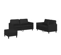 Yisssmeng Ensemble Canapé 3 Pcs Similicuir Noir avec Pouf Repose-Pied