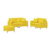 Yisssmeng Ensemble Canapé 3 Pcs Tissu Jaune Clair 2 Canapés et Pouf | Confort pour salon: ensemble 3 pièces modulable avec assise rembourrée en mousse et oreillers inclus pour votre séjour.