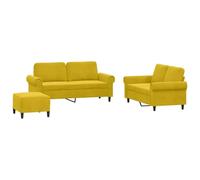 Yisssmeng Ensemble Canapé 3 Pcs Velours Jaune avec Pouf et Coussins Salon | Salon moderne: ensemble 3 pièces en velours doux avec rembourrage dense, structure métal et repose-pied polyvalent.