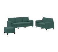 Yisssmeng Ensemble Canapé 3 Pcs Velours Vert Foncé 2 et 3 Places Pouf | Set de salon modulaire comprenant divans confortables et pouf polyvalent en velours doux pour séjour et bureau.