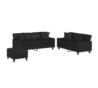 Yisssmeng Ensemble Canapé 3 Pièces avec Pouf et Coussins Noir Similicuir | Salon moderne complet avec assises rembourrées en mousse, dossier ergonomique et repose-pied assorti pour séjour.