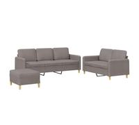 Yisssmeng Ensemble Canapé 3 Pièces Salon avec Pouf Tissu Taupe | Mobilier complet pour séjour incluant canapés 2 et 3 places avec repose-pied assorti et rembourrage en mousse dense.