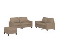 Yisssmeng Ensemble Canapé 3 Pièces Similicuir Cappuccino avec Pouf | Ensemble de salon modulable comprenant deux canapés et un repose-pied assorti pour meubler votre séjour avec élégance.
