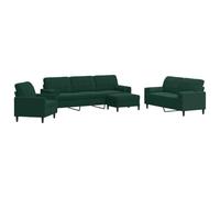 Yisssmeng Ensemble Canapé 4 Pcs avec Pouf Vert Foncé en Velours | Salon moderne complet avec fauteuil, canapés 2 et 3 places, repose-pieds et coussins moelleux en velours vert foncé.