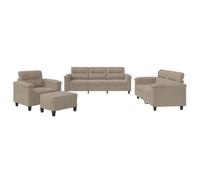 Yisssmeng Ensemble Canapé 4 Pcs Microfibre Taupe avec Pouf et Coussins | Garnissage en mousse dense avec repose-pied polyvalent et piètement métallique stable pour votre salon.