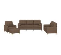 Yisssmeng Ensemble Canapé 4 Pcs Tissu Marron avec Coussins et Repose-Pied | Salon complet modulaire en tissu marron respirant avec structure en métal et contreplaqué pour un confort optimal.