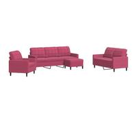 Yisssmeng Ensemble Canapé 4 Pcs Velours Rouge Bordeaux avec Pouf | Ensemble salon complet avec fauteuil, canapés 2/3 places et repose-pied rembourrés en velours bordeaux et métal solide.