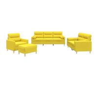 Yisssmeng Ensemble Canapé 4 Pièces en Tissu avec Pouf, Jaune Clair