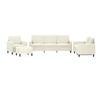 Yisssmeng Ensemble Canapé 4 Pièces en Velours Crème avec Pouf | Set de salon modulaire comprenant fauteuil, canapés 2 et 3 places et pouf assorti pour votre séjour moderne.