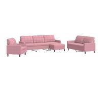 Yisssmeng Ensemble Canapé 4 Pièces en Velours Rose avec Pouf | Assise moelleuse en velours rose doux et piètement métallique robuste pour valoriser votre salon moderne.