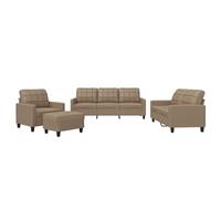 Yisssmeng Ensemble Canapé 4 Pièces Similicuir Cappuccino avec Pouf | Salon complet avec fauteuil, canapés 2 et 3 places et repose-pieds rembourrés pour séjour contemporain.