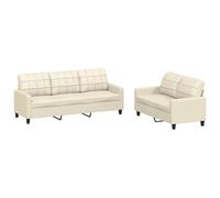 Yisssmeng Ensemble Canapés 2 et 3 Places Similicuir Crème avec Coussins | Mobilier élégant pour salon comprenant un divan 2 places et un divan 3 places garnis de mousse douce avec assise stable.