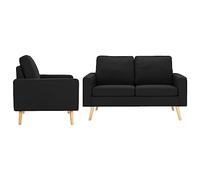 Yisssmeng Ensemble de 2 canapés en tissu noir : fauteuil 77 × 71 × 80 cm et 2 places 130 × 76 × 82,5 cm, rembourrage épais, pin/bois d'hévéa, peu encombrant