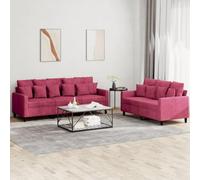 Yisssmeng Ensemble de 2 canapés en velours avec grands et petits coussins, structure robuste et rembourrage confortable, bordeaux, 138 x 198 cm, moderne