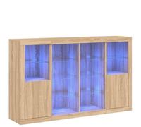 Yisssmeng Ensemble de 3 buffets avec LED RVB Sonoma chêne 163 x 37 x 100 cm - Buffet haut moderne avec façades en verre et beaucoup d'espace de rangement pour salon, couloir, chambre à coucher