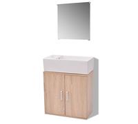 Yisssmeng Ensemble de 3 meubles de salle de bain beige avec lavabo en céramique et miroir, meuble bas mural 48 x 25 x 48 cm, ensemble compact pour salle de bain et WC d'invités