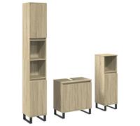 Yisssmeng Ensemble de 3 meubles de salle de bain en chêne Sonoma avec meuble sous lavabo et armoires, design moderne avec pieds en fer solides pour la salle de bain