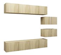 Yisssmeng Ensemble de 6 meubles TV en chêne Sonoma - 80 x 30 x 30 cm - Meuble bas suspendu avec grand espace de rangement - Meuble de salon moderne en bois pour TV - Compatible avec montage mural