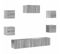 Yisssmeng Ensemble de 7 meubles TV bas en bois gris Sonoma 30,5 à 80 cm de large - Buffet moderne - Combiné avec option murale - Pour salon et chambre à coucher