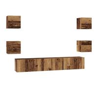 Yisssmeng Ensemble de 7 meubles TV muraux en bois aspect bois vieilli pour salon, meuble bas moderne avec portes, meuble multimédia à suspendre au mur