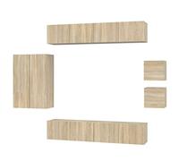 Yisssmeng Ensemble de 8 meubles TV en chêne Sonoma - Système de meuble bas suspendu - Meuble de salon en bois - Meuble TV mural pour une conception flexible