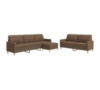 Yisssmeng Ensemble de canapé 3 pièces avec repose-pieds, canapé 2 places et 3 places, canapé moderne en tissu avec cadre en métal pour salon, canapé rembourré doux, marron
