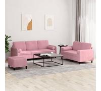 Yisssmeng Ensemble de canapé 3 pièces, en velours, rose, 138 cm, 2 places, 198 cm, trois places, avec tabouret, coussin roulant, petit canapé d'angle moderne, pour salon, chambre à coucher