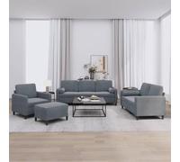 Yisssmeng Ensemble de canapé 4 pièces en velours, gris foncé, 198 cm, canapé-lit 3 places, fauteuil, pouf, canapé d'angle modulaire