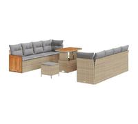 Yisssmeng Ensemble de canapé de jardin 12 pièces en polyrotin, beige, gris | Design modulaire pour plus de flexibilité sur la terrasse et le jardin. Comprend des coussins doux et une table en bois