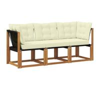Yisssmeng Ensemble de canapé de jardin 3 pièces en bois d'acacia avec coussin, canapé d'angle et siège central, canapé de salon modulaire pour terrasse et balcon, housse en textilène, 185,5 x 63 x 73