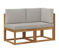 Yisssmeng Ensemble de canapé de jardin en bois d'acacia massif 2 pièces avec canapé central et d'angle, assise pour terrasse et jardin, coussin inclus, naturel et gris clair, 122 x 63 x 73 cm