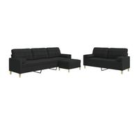 Yisssmeng Ensemble de Canapés 3 Pcs avec Pouf Tissu Noir | Assise spacieuse pour salon avec structure métallique robuste, garnissage mousse dense et repose-pied polyvalent moderne.