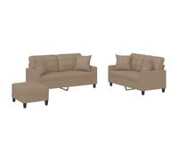 Yisssmeng Ensemble de Canapés 3 Pcs en Similicuir Cappuccino avec Pouf | Salon complet comprenant 2 canapés capitonnés et 1 repose-pied assorti avec coussins moelleux pour votre séjour.