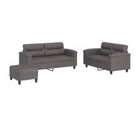 Yisssmeng Ensemble de Canapés 3 Pcs en Similicuir Gris avec Pouf