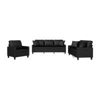 Yisssmeng Ensemble de Canapés 3 Pcs en Similicuir Noir avec Coussins | Salon moderne complet comprenant 1 fauteuil, 2 canapés et 10 coussins confortables rembourrés en mousse pour séjour.