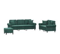 Yisssmeng Ensemble de Canapés 3 Pcs en Velours Vert Foncé avec Pouf | Mobilier élégant pour salon avec assises rembourrées, structure en métal et contreplaqué, idéal pour détente et lecture.