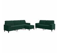 Yisssmeng Ensemble de Canapés 3 Pcs en Velours Vert Foncé avec Pouf | Salon complet 3 pièces en velours avec canapé 2 places, 3 places et pouf repose-pieds vert foncé élégant pour le séjour.
