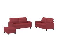 Yisssmeng Ensemble de Canapés 3 Pcs Similicuir avec Pouf Rouge Bordeaux | Mobilier moderne pour salon comprenant 2 canapés 2 places et 1 repose-pied assorti avec coussins moelleux pour détente.